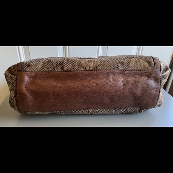 NWOT Fossil Snakeskin Brown Leather Satchel Purse - Picture 4 of 10